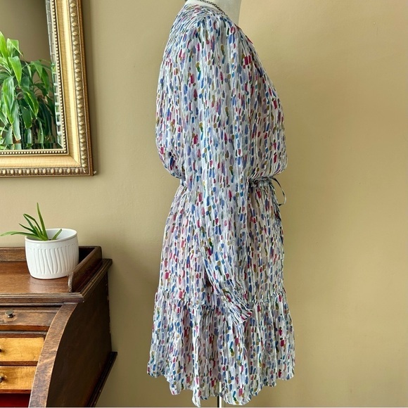 Velvet by Graham & Spencer Anastasia Printed Lurex Dress Long Sleeve Smocked S - Picture 6 of 16